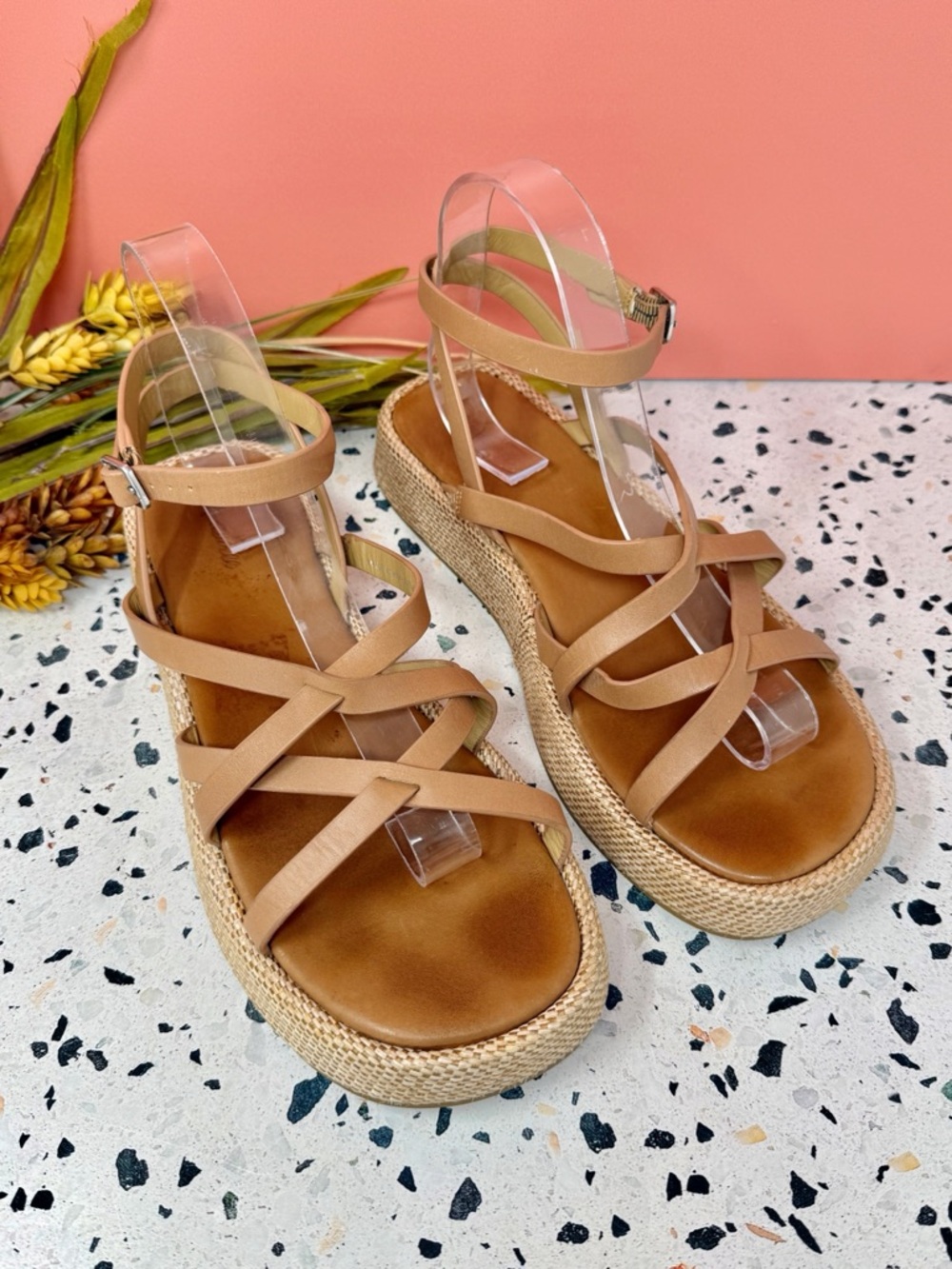 Madewell Sabina Tan Leather Strappy Espadrille Flatform Sandals Sz 8.5